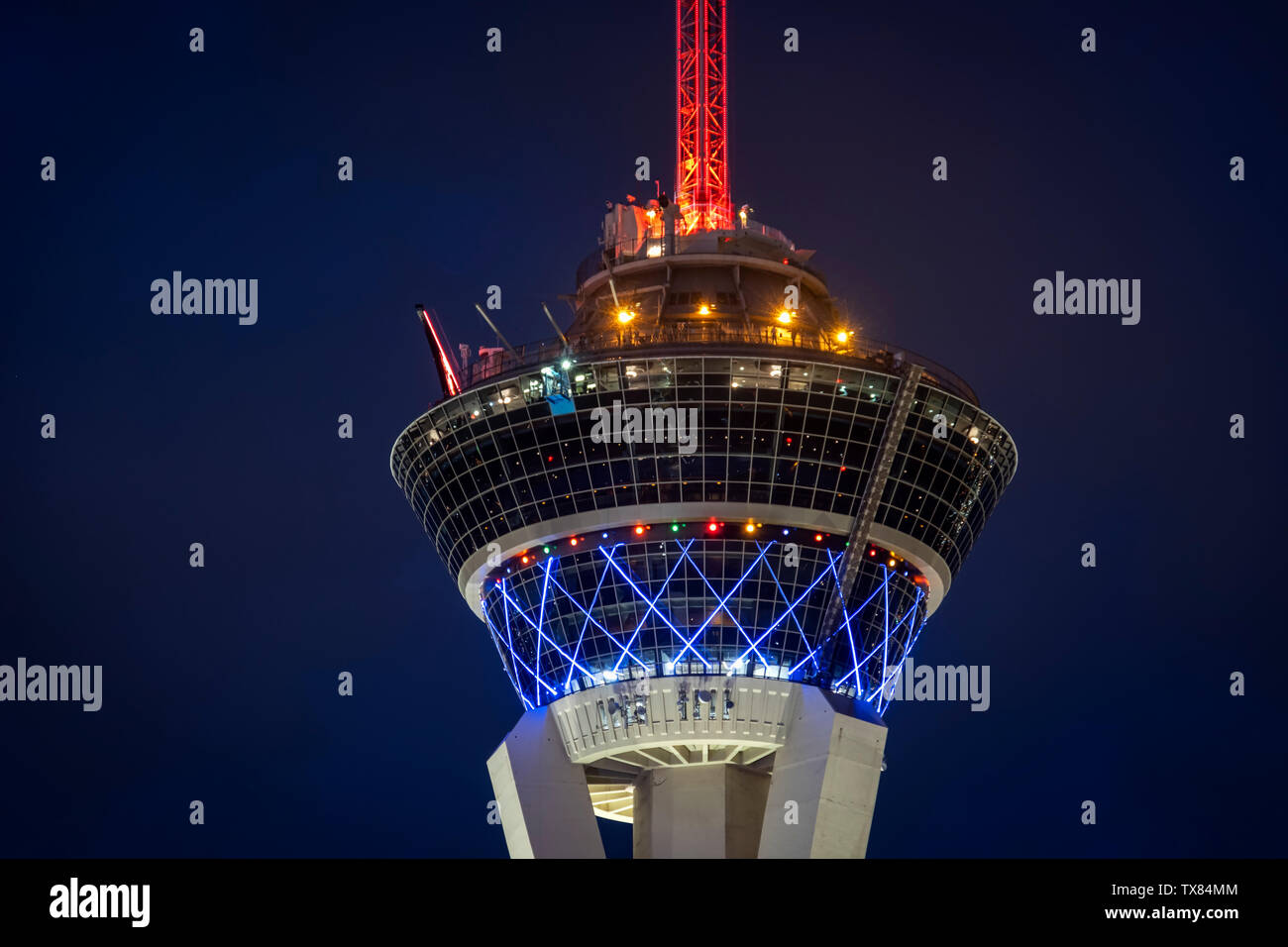 Oben in der Stratosphäre bei Nacht, Las Vegas, Nevada, USA Stockfoto