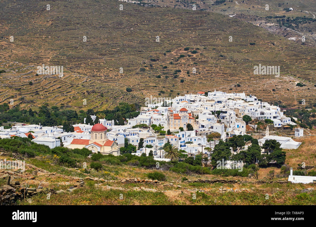 Dorf Pyrgos. Tinos, Griechenland. Stockfoto