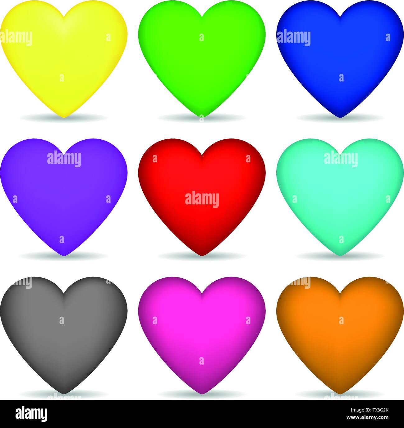 Satz farbiger Herzen isoliert auf weißem Hintergrund für Ihr Design, Game, Karte. Vector Illustration. Stock Vektor