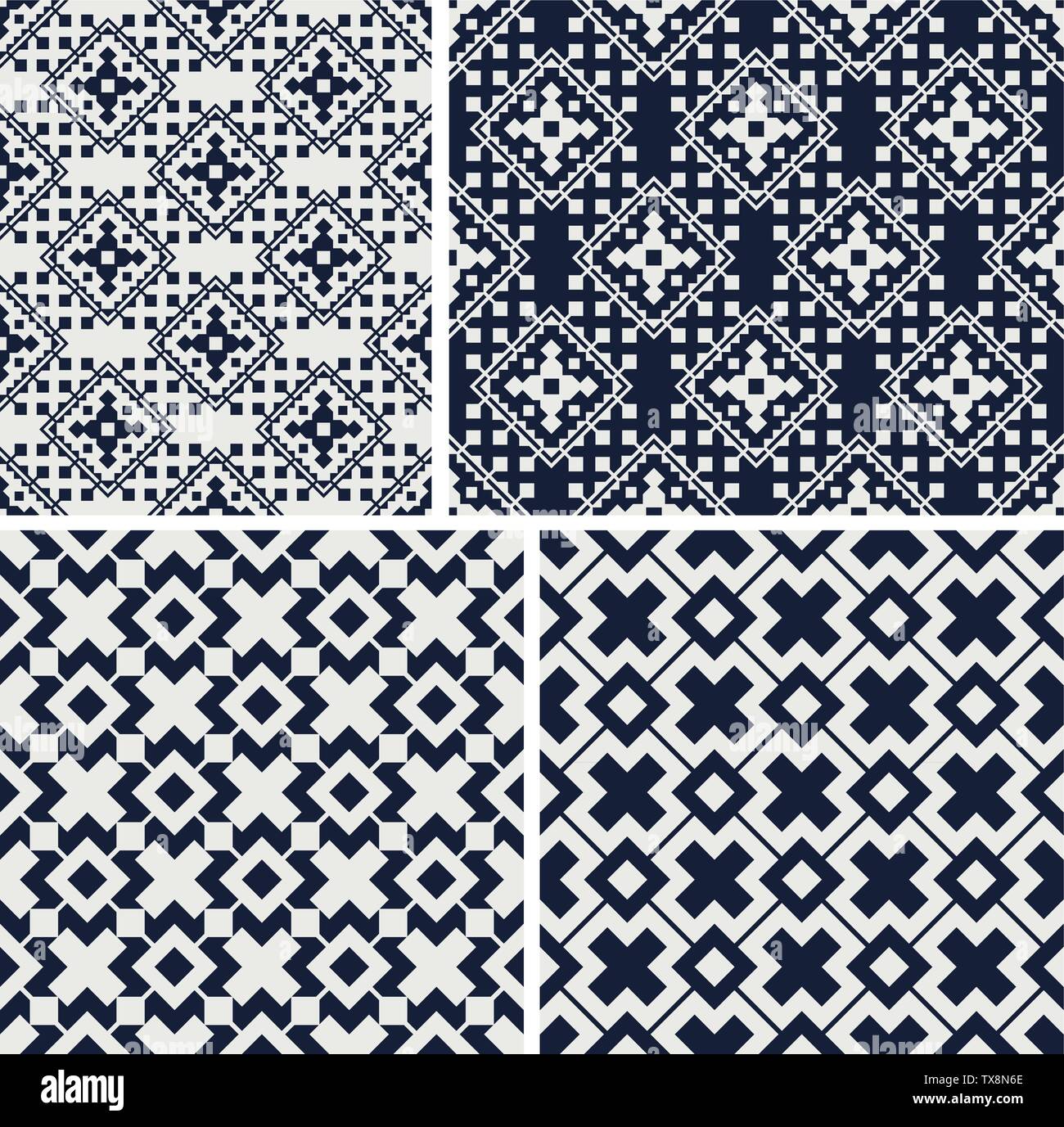 Geometrische nahtlose Muster. Satz von einfarbigen Ornamenten. Vector Illustration Stock Vektor