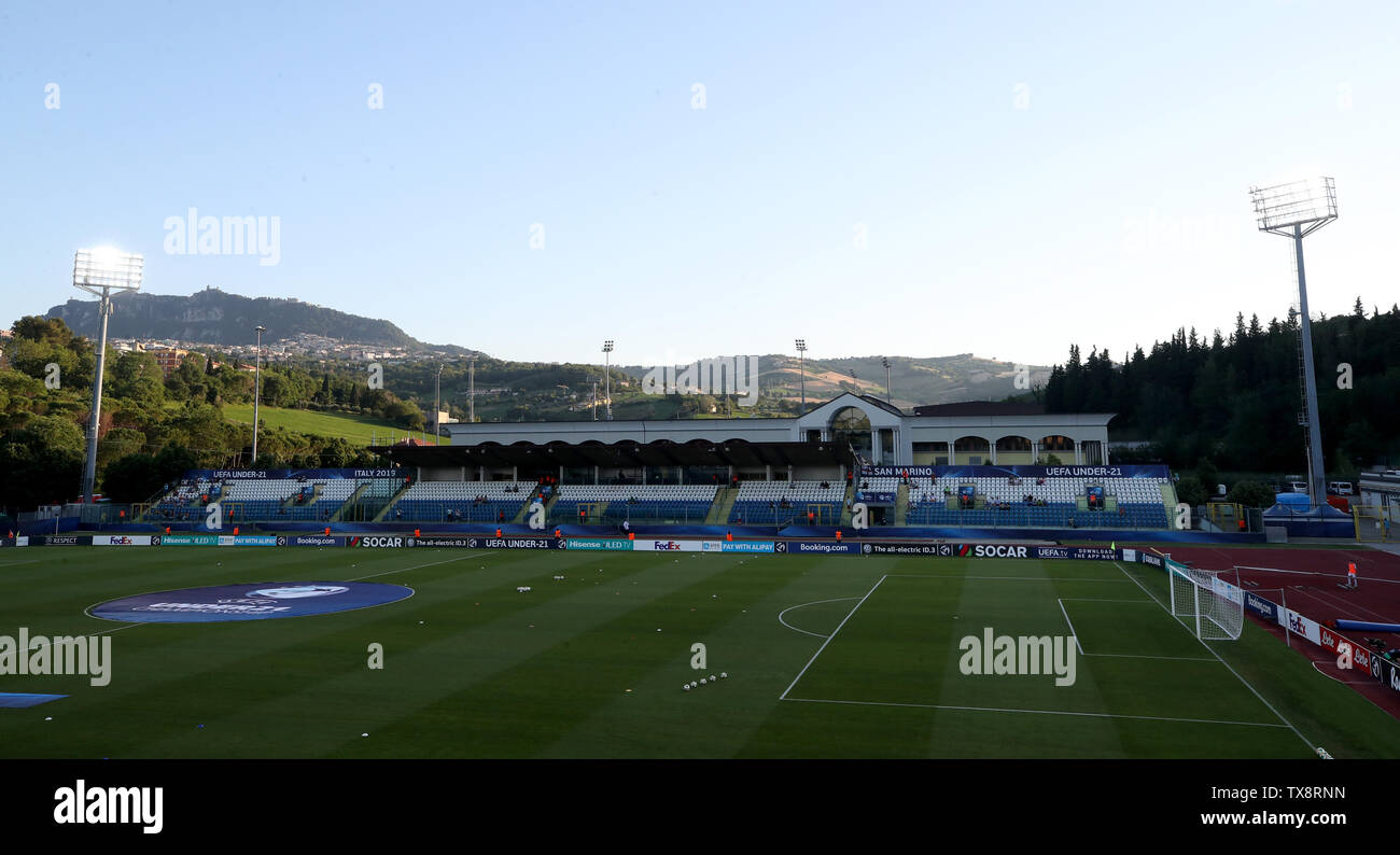 Eine allgemeine Ansicht der Stadion San Marino, Serravalle. Stockfoto