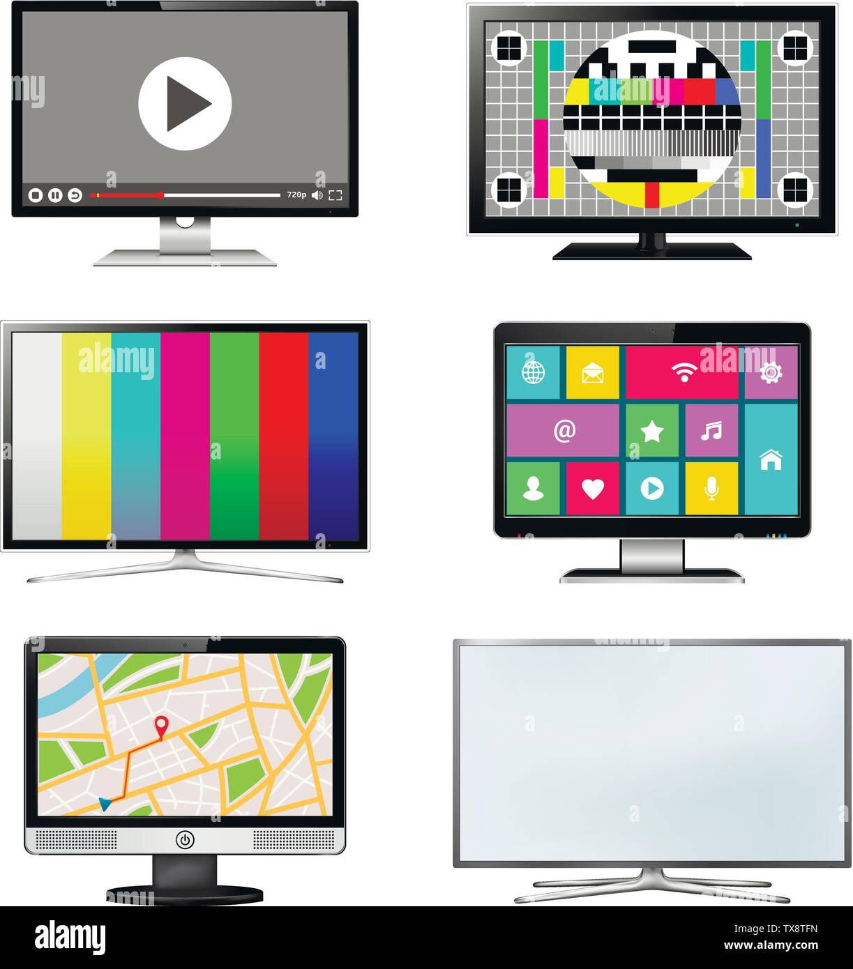 TV-Bildschirm auf weißem Hintergrund Stock Vektor
