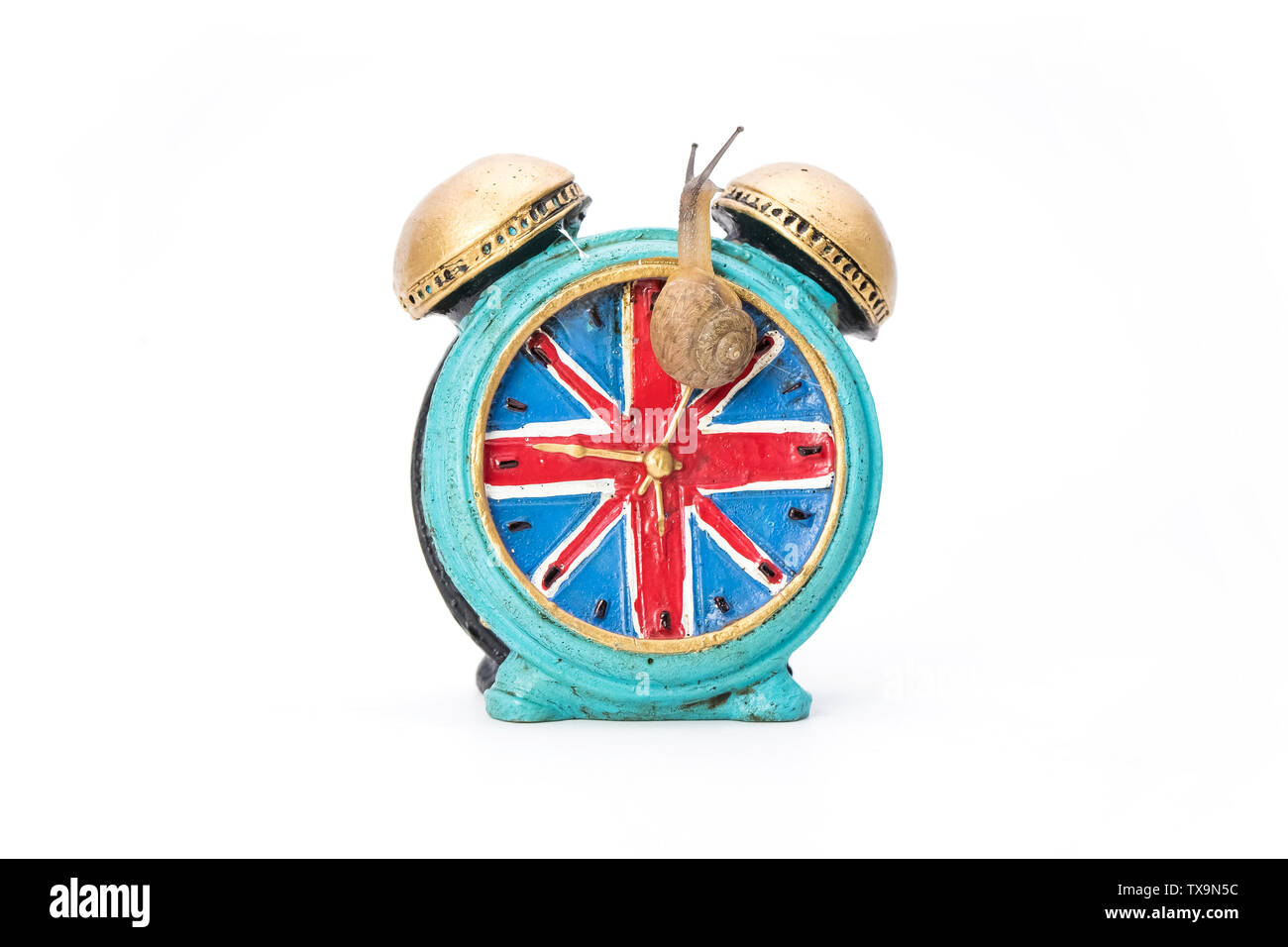 Die Zeit ist langsam, langsam wie eine Schnecke Kriechgeschwindigkeit, ineffizient, langsam voran. Stockfoto