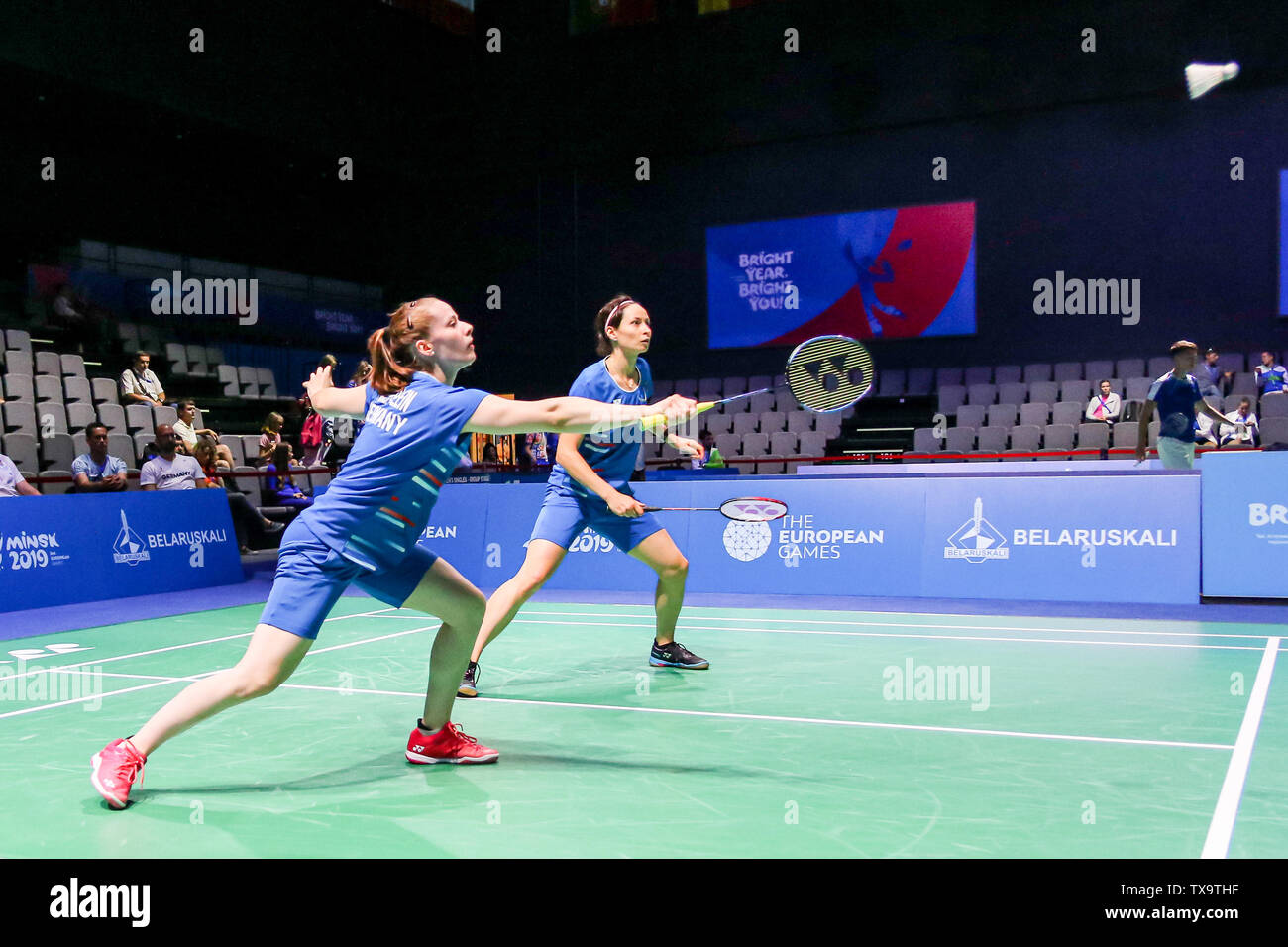 24. Juni 2019 in Minsk, Belarus European Games 2019 Badminton: Lara Kaepplein und Johanna Goliszewski Deutschland Stockfoto