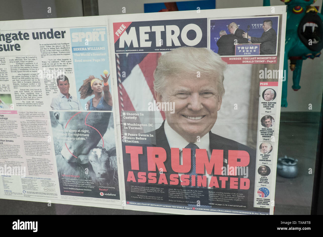 Bluecoat, Kunst, Galerie, gefälschte Nachrichten, Trumpf, ermordet, Zeitung, Liverpool, Norden, Norden, Stadt, North West, Merseyside, England, Englisch, GB, Großbritannien, England, Großbritannien, Stockfoto