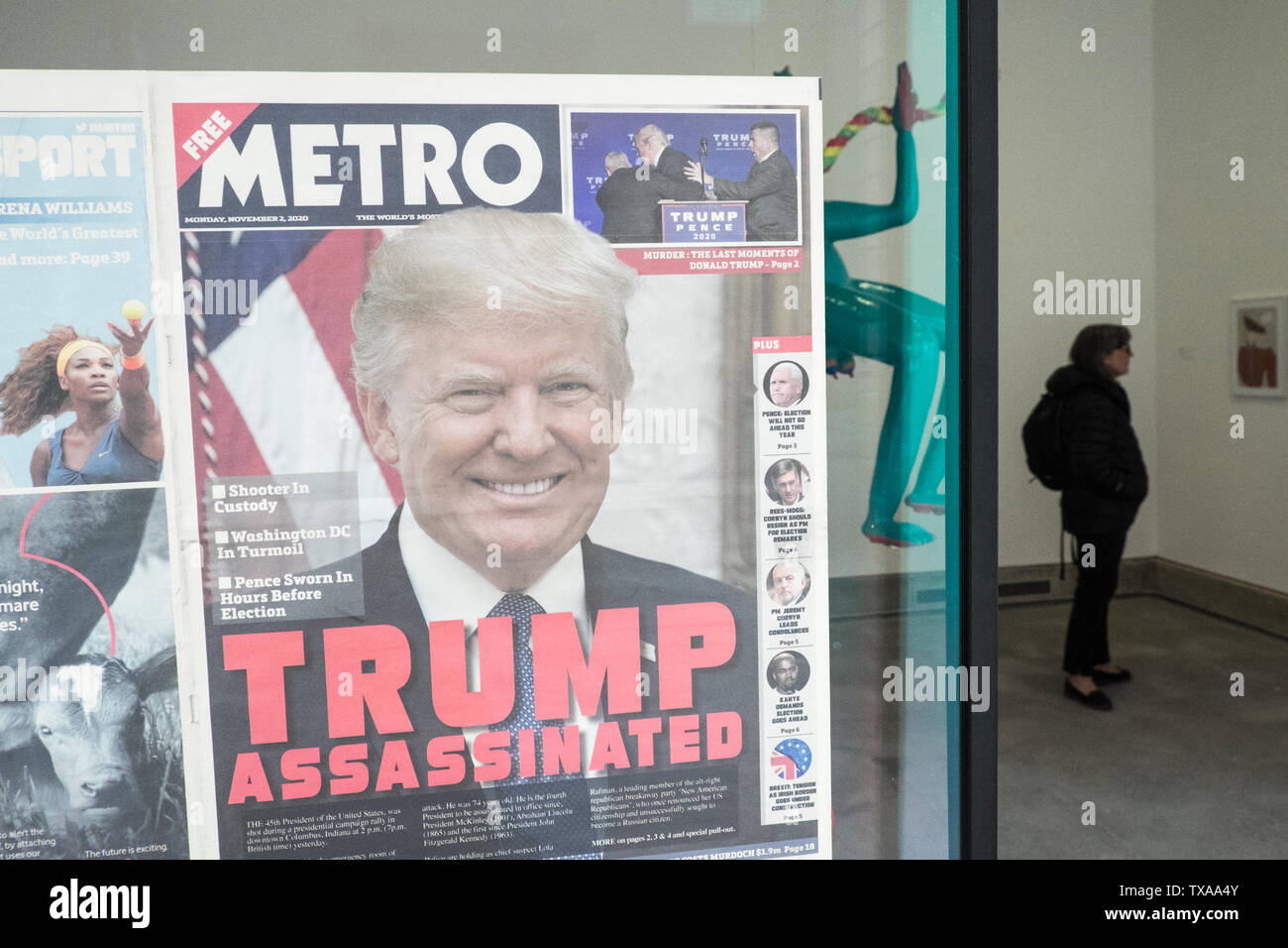 Bluecoat, Kunst, Galerie, gefälschte Nachrichten, Trumpf, ermordet, Zeitung, Liverpool, Norden, Norden, Stadt, North West, Merseyside, England, Englisch, GB, Großbritannien, England, Großbritannien, Stockfoto