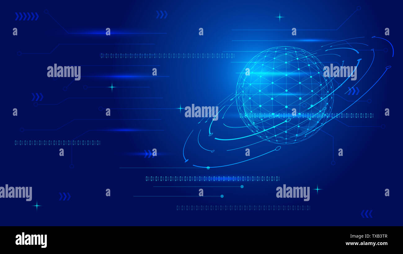 Dynamische Technologie abstract vector Hintergrund von dot Line, digital, tech Erde gebaut Stockfoto