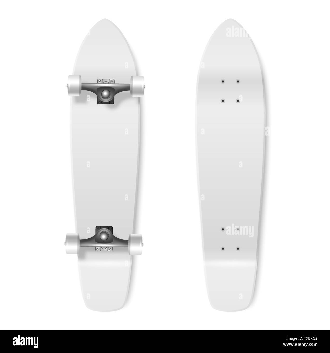 Skateboarden. Vektor realistische 3D-Rendern leere weiße Skateboard Icon Set Closeup isoliert auf weißem Hintergrund. Design Template von Skate Board angezeigt Stock Vektor