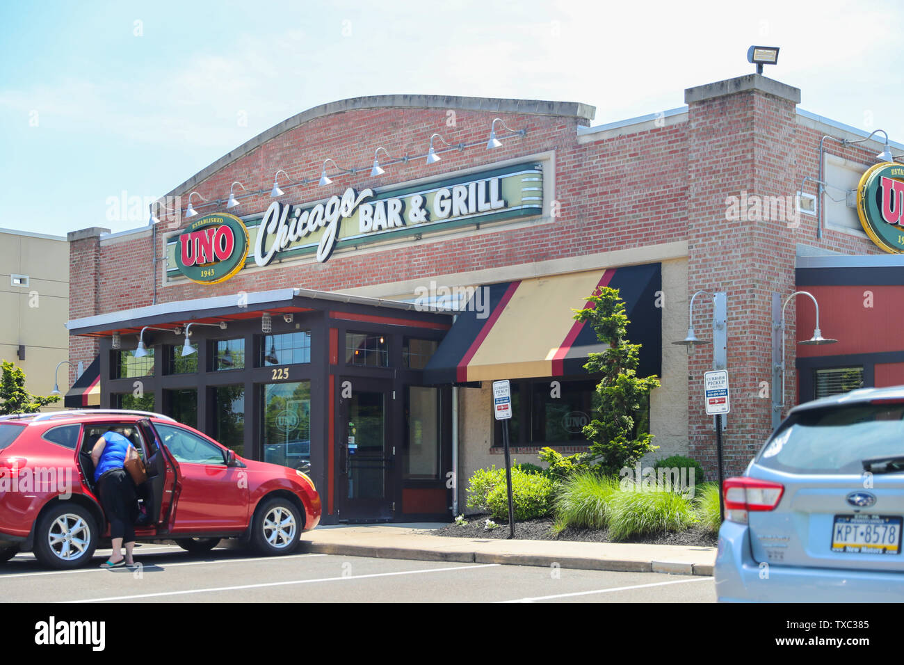 Princeton, New Jersey - 23. Juni 2019: Uno Pizzeria & Grill. Chicago Bar Grill Restaurant vor. Stockfoto