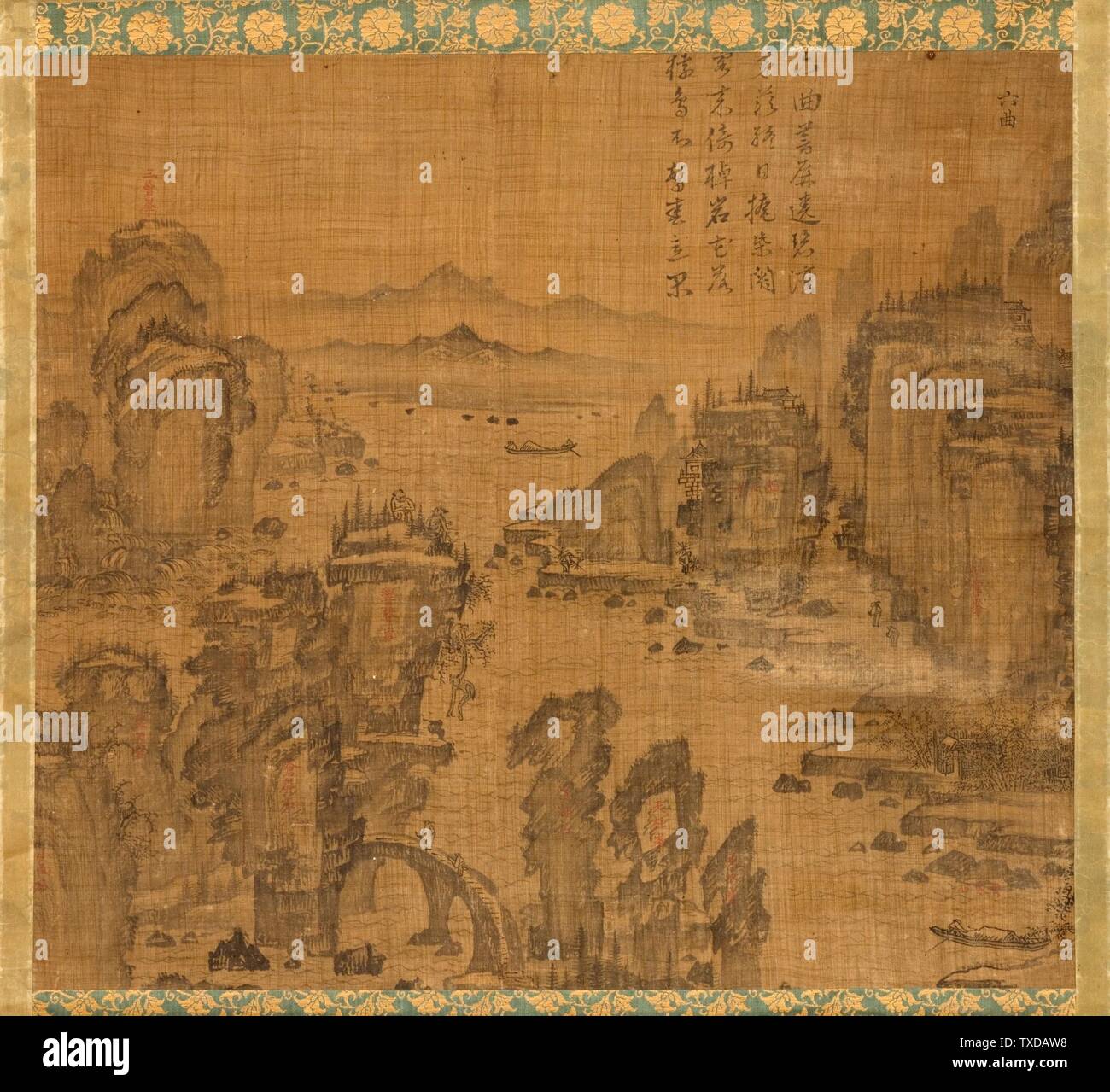 Die sechste der Neun Krümmungen am Berg Wuyi, China (Bild 1 von 5); Korea, Koreanisch, Joseon-Dynastie (1392-1910), Gemälde Aus dem 17. Jahrhundert, Hängende Schriftrolle, Tinte auf Ramie oder Hanf Bild: 20 3/4 x 23 1/8 Zoll (52,71 x 58,74 cm); Halterung: 48 3/4 x 25 Zoll (123,83 x 63,5 cm); Rolle: 27 1/4 Zoll (69,22 cm) Mit Museumsfonds (M.2000.15.20) Koreanische Kunst; Datum des 17. Jahrhunderts QS:P571,+1650-00-00T00:00:00Z/7; Stockfoto