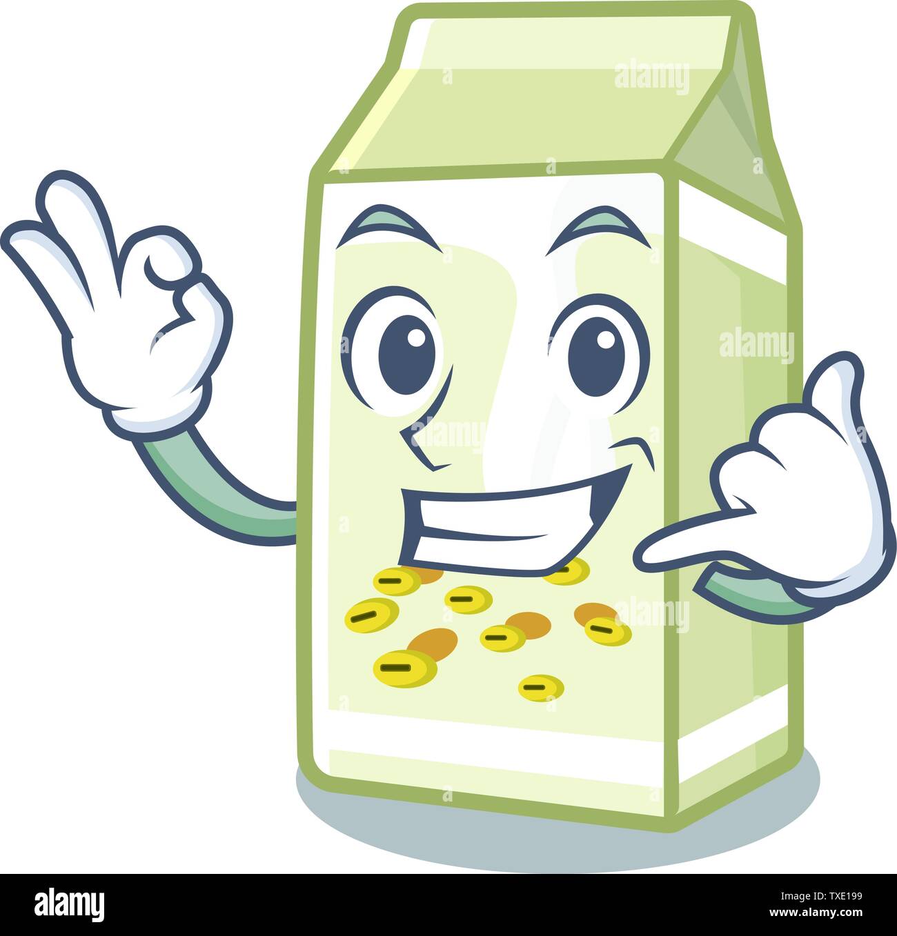 Mir Sojamilch in Cartoon Glas gegossen Anruf Stock Vektor