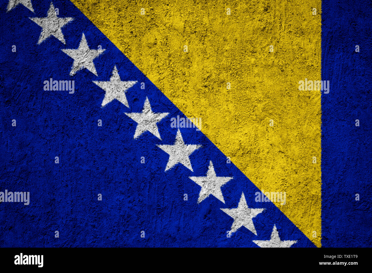 Bosnien und Herzegowina Flagge auf dem gebrochenen grunge Beton Wand gemalt Stockfoto