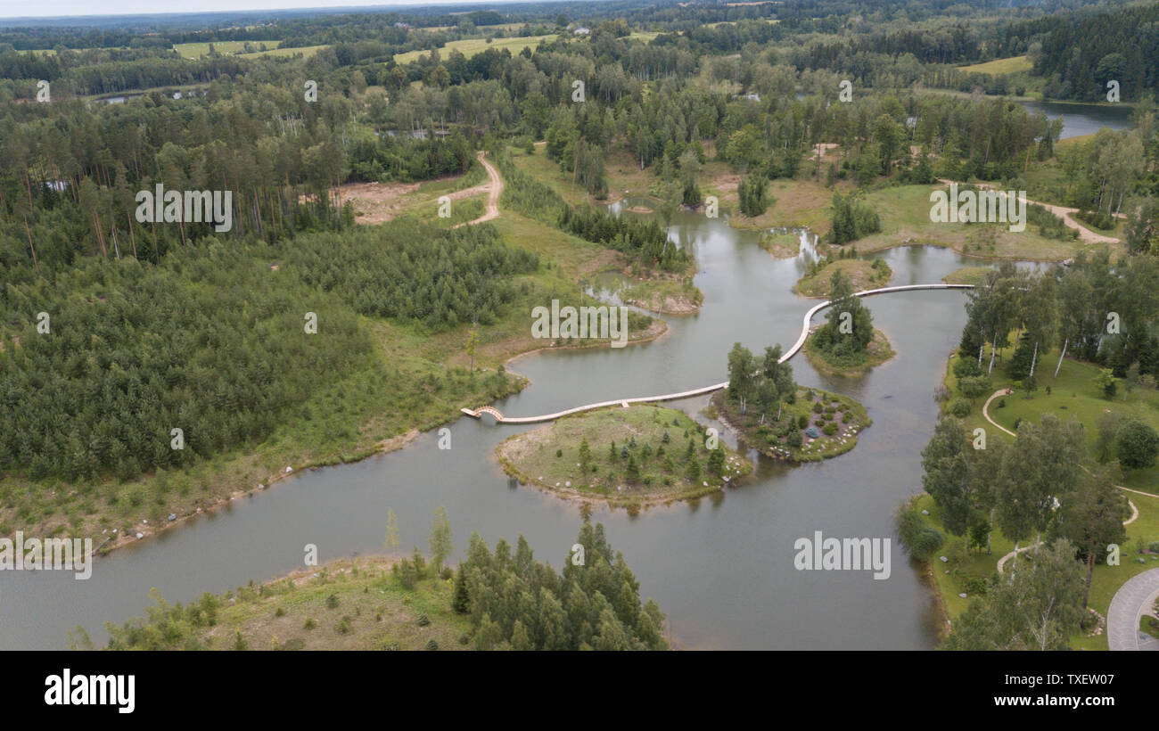 Amatciems See Antenne drone Top view Lettland Stockfoto