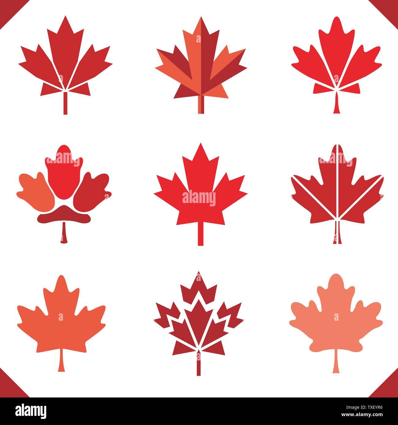 Maple Leaf Symbol rot für Kanada Flag gesetzt der Blätter einfach gruppiert Farbe Stock Vektor