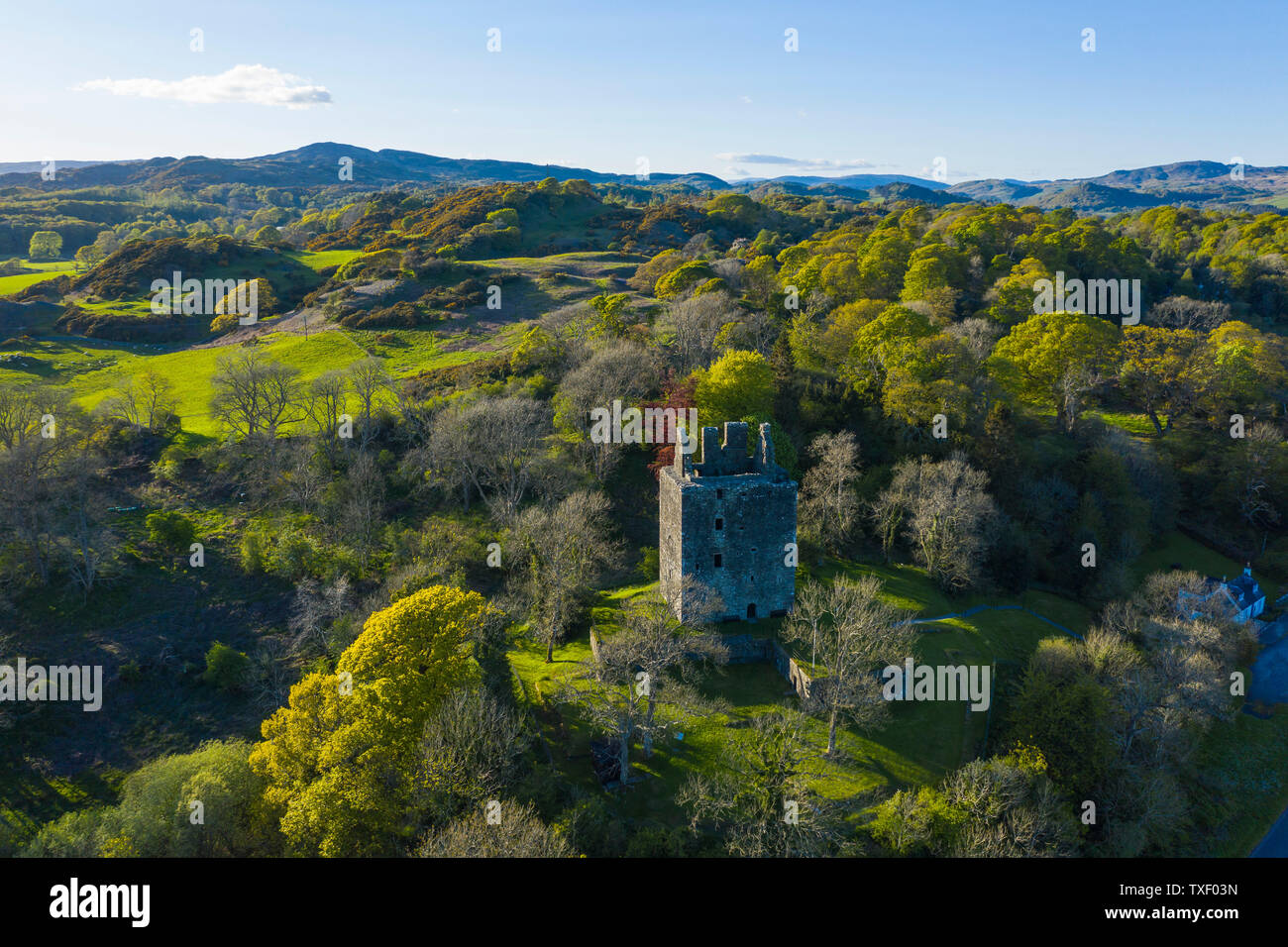 Luftaufnahme von Cardoness Schloss, Torhaus der Flotte, Dumfries and Galloway, Schottland Stockfoto