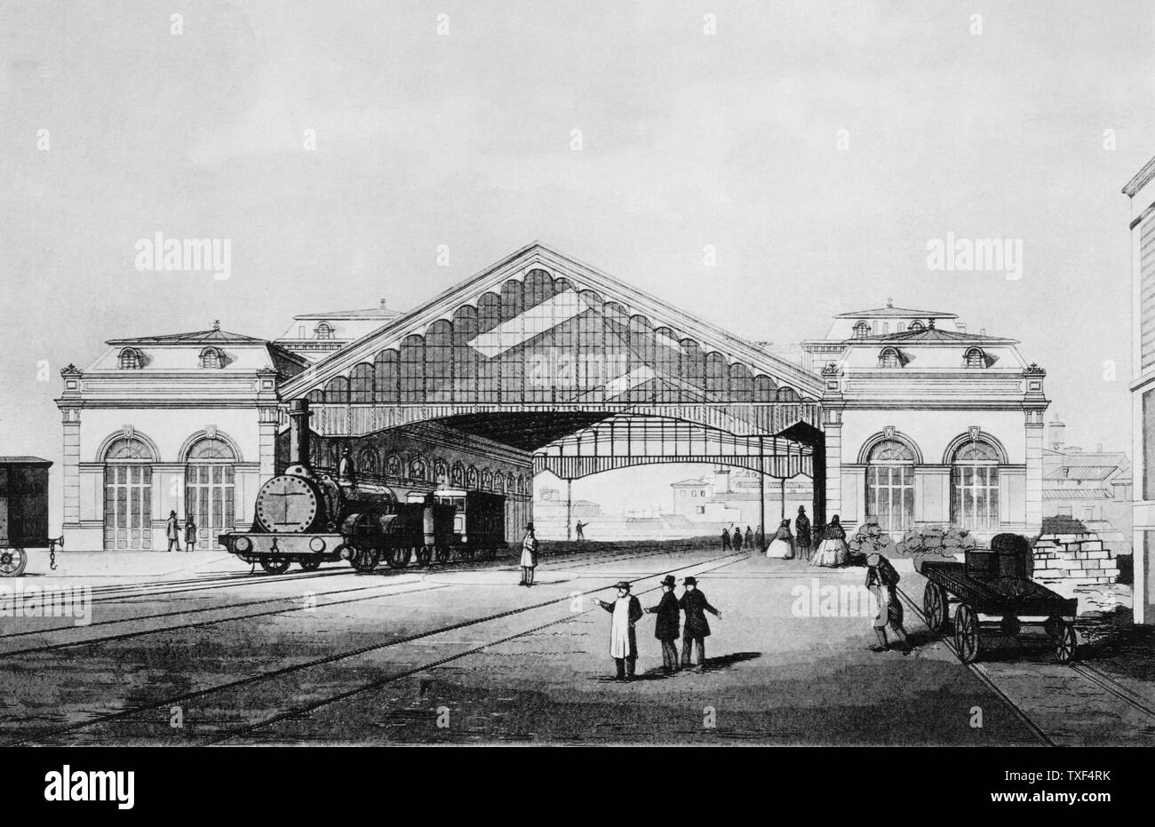 Italien, Rom, Station Termini in der Zeit von Papst Pius IX. in einer 1850 Gravur Stockfoto