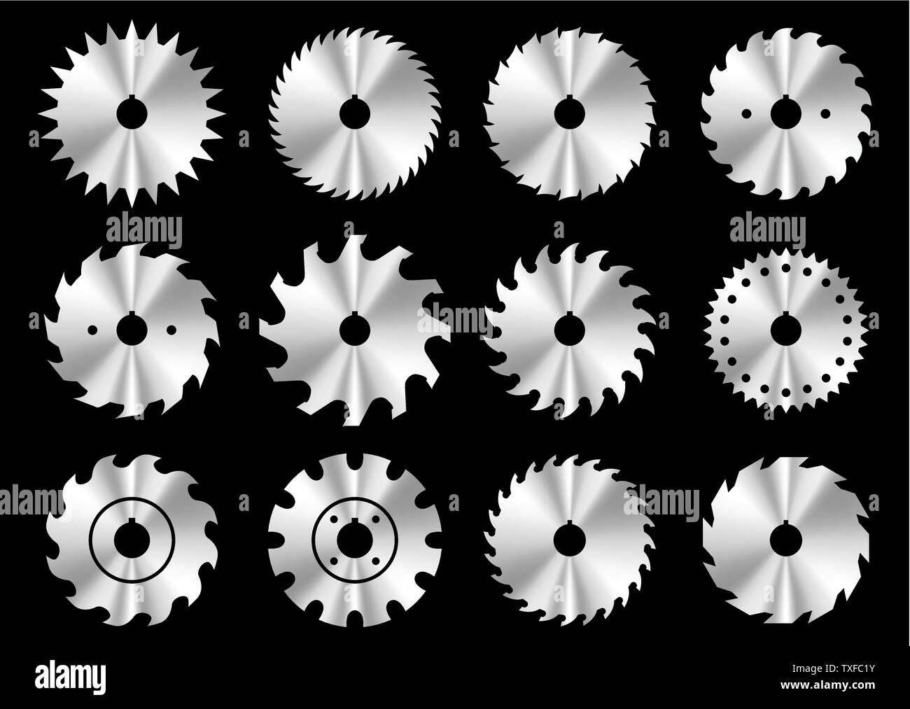 Satz von verschiedenen Kreissägeblätter Stockfoto