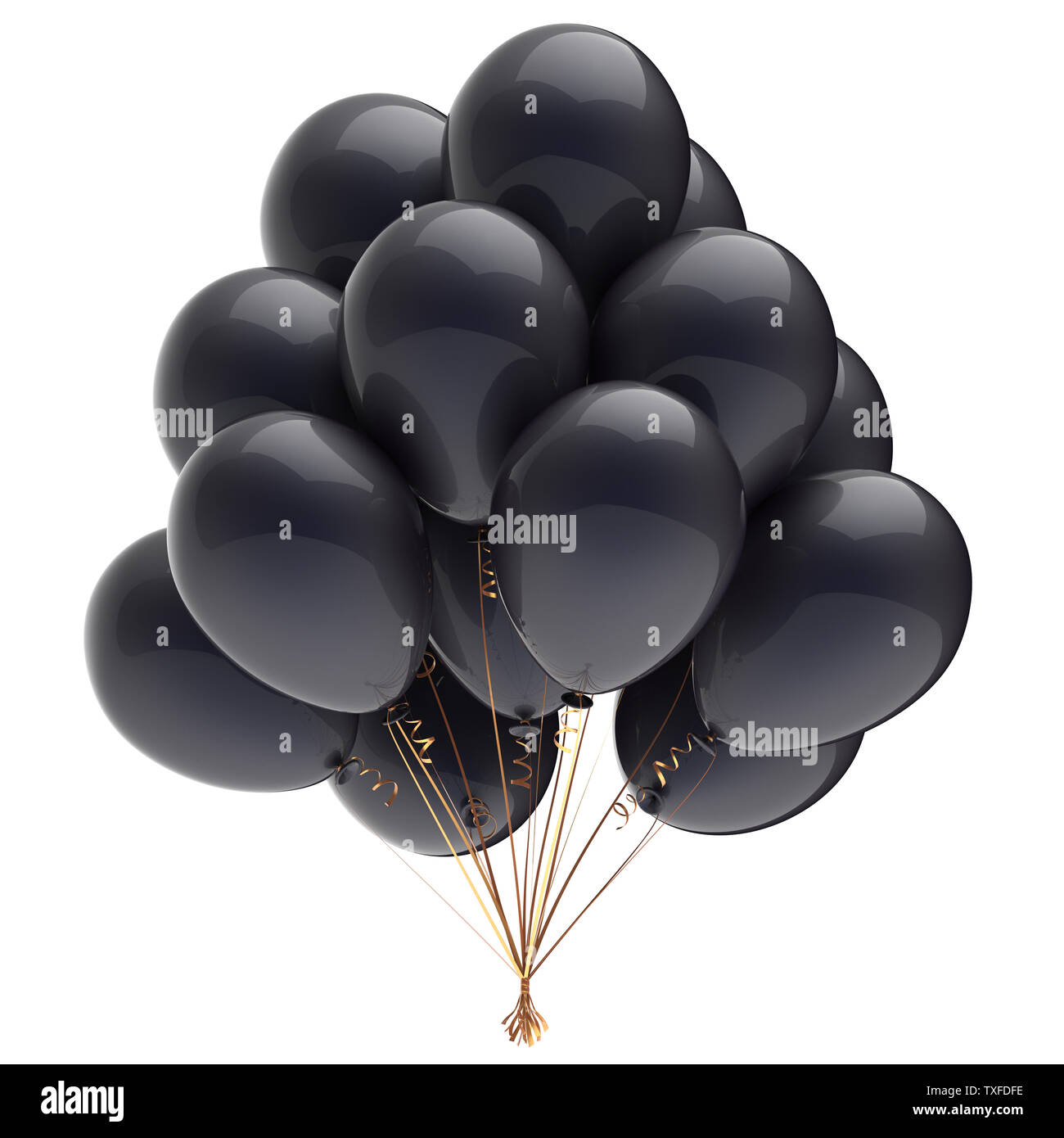 Bündel party Luftballons schwarz Geburtstag Dekoration Klassiker. Gerenderte 3D-Bild Stockfoto