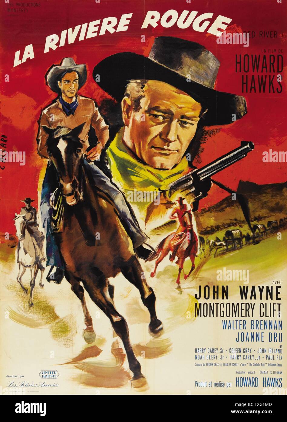 Red River Jahr: 1948 USA Regie: Howard Hawks Arthur Rosson Montgomery Clift, John Wayne Poster (Fr) Stockfoto