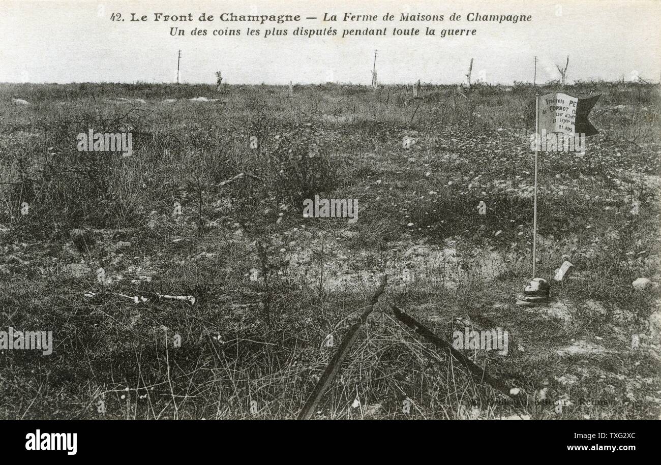 Postkarte, die die Ferme de Maisons de Champagne in der Nähe von Rouvroy (Nördlich von Frankreich.) 1918 Stockfoto