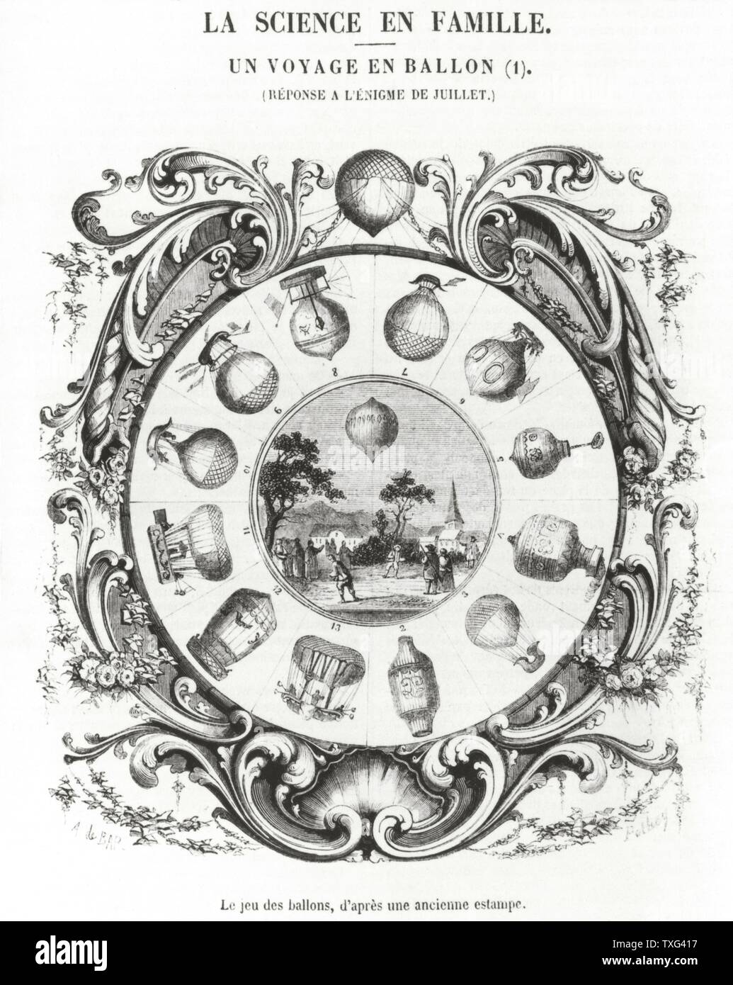 Gravur der "Jeu des Ballons" (Ballon Spiel) in der 18. Ausgabe des Französischen Literaturzeitschrift 'Musée Des Familles veröffentlicht, Vorträge Du Soir". September 1850 Stockfoto
