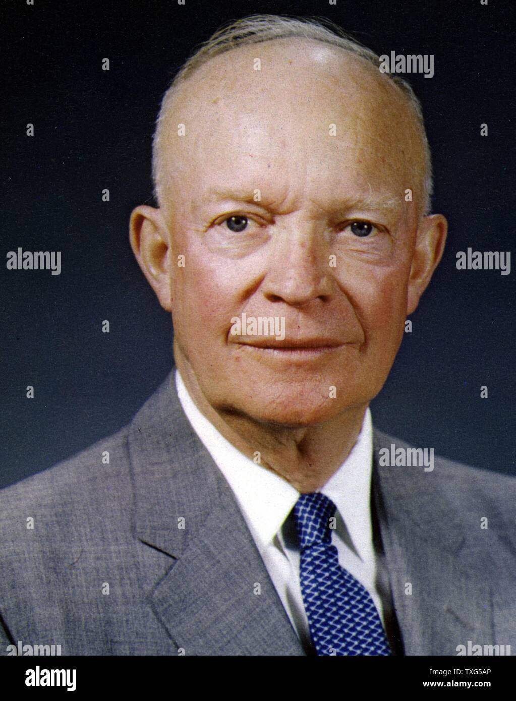 Dwight David "Ike" Eisenhower, Amerikanischer Soldat und 34. Präsident der Vereinigten Staaten (1953-1961). Im Zweiten Weltkrieg diente als Oberkommando der alliierten Streitkräfte in Europa. Stockfoto