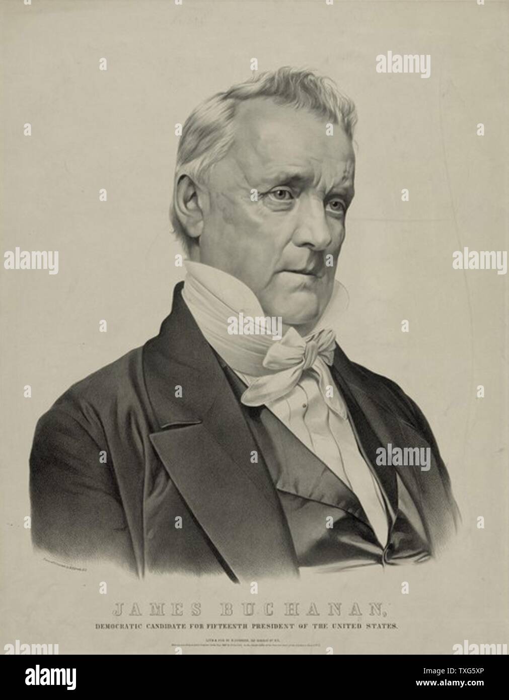 James Buchanan, 15. Präsident der Vereinigten Staaten von Amerika (1857-1861) Lithographie Stockfoto