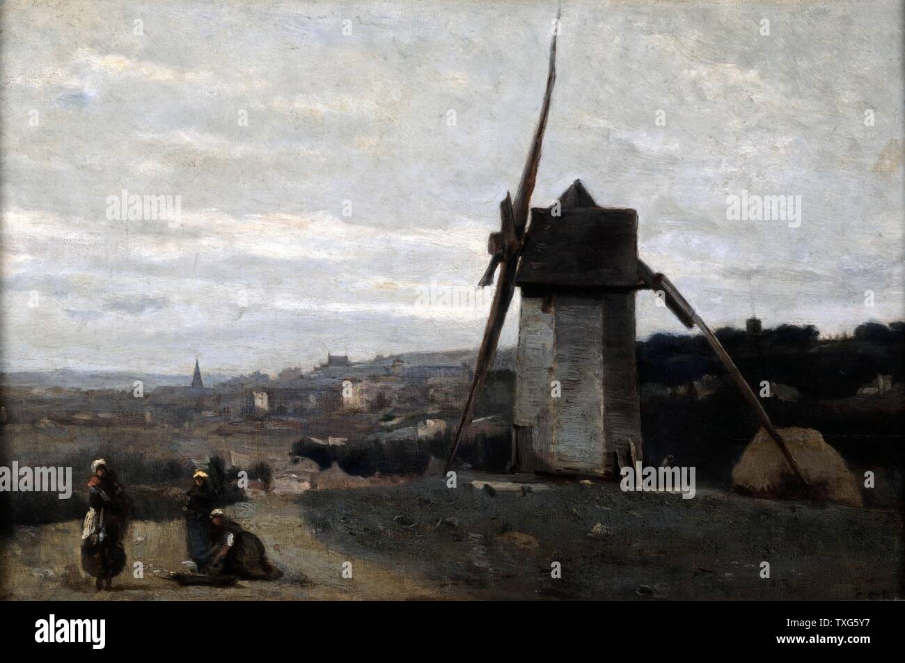 Jean-Baptiste Camille Corot französische Schule eine Windmühle, Etretat, Normandie, Frankreich Öl auf Holz Stockfoto