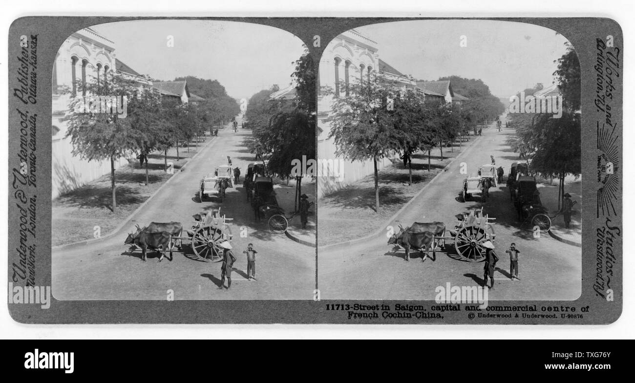 Straße in Saigon, Französisch Cochinchina Saigon, Südvietnam war die Hauptstadt und das kommerzielle Zentrum des französischen Kolonialismus in Französisch Indochina 1915 Stockfoto