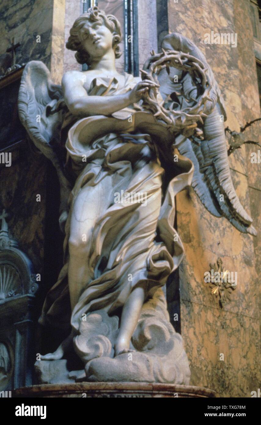 Gianlorezo Bernini italienische Schule Engel mit Dornenkrone Marmor Skulptur Stockfoto