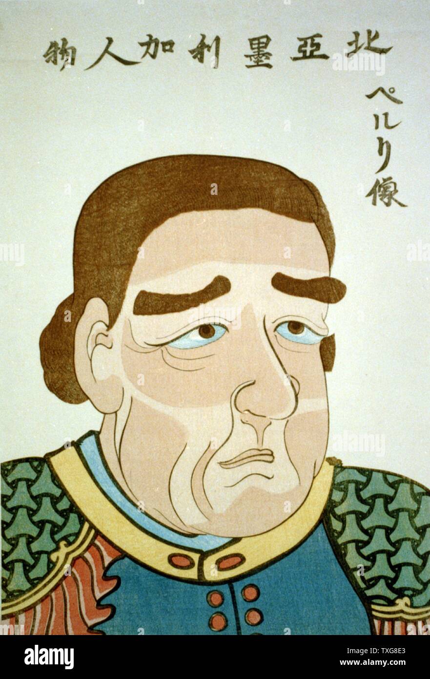 Eine Nordamerikanische: Porträt von Perry, c 1854. Commodore Matthew Perry in der US-Navy verantwortlich für die Öffnung von Japan in den Westen - Konvention von Kanagawa. Holzschnitt Stockfoto