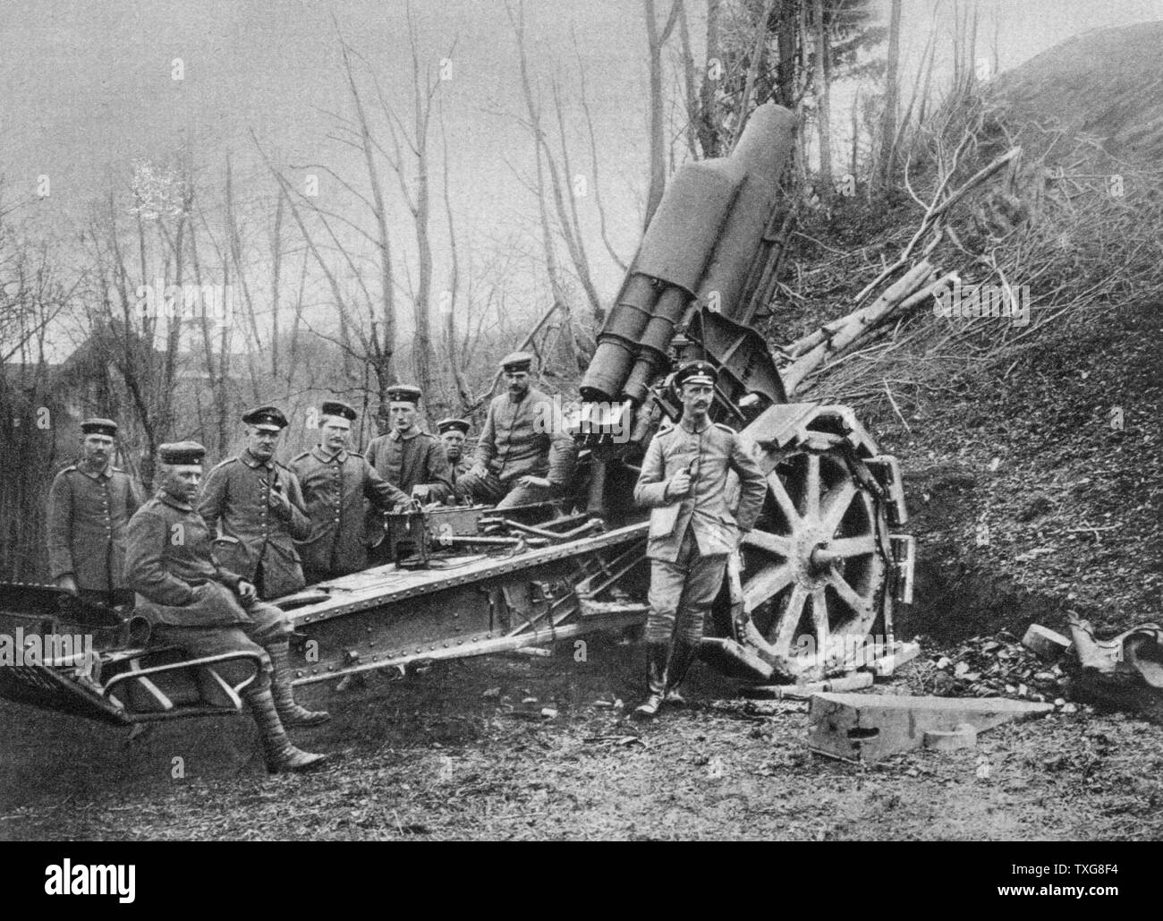 Weltkrieg I: Ostfront. Deutsche Mörser in Position in der Nähe von Oradea, Siebenbürgen - Rumänien Stockfoto