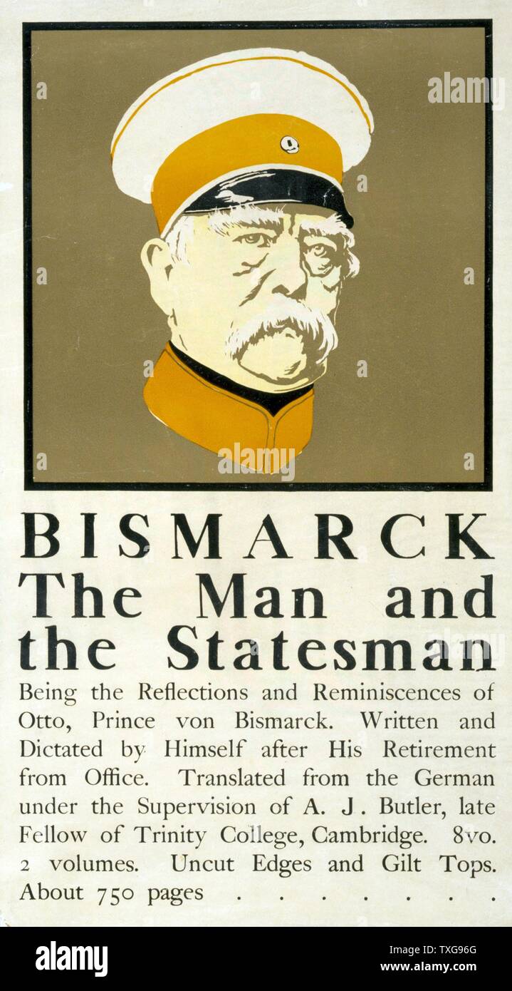 Edward Penfield amerikanischen Schule Bismarck: Der Mensch und der Staatsmann - Poster mit Büste von Otto von Bismarck, deutscher Staatsmann - Werbung Bismarcks Memoiren Lithographie Stockfoto