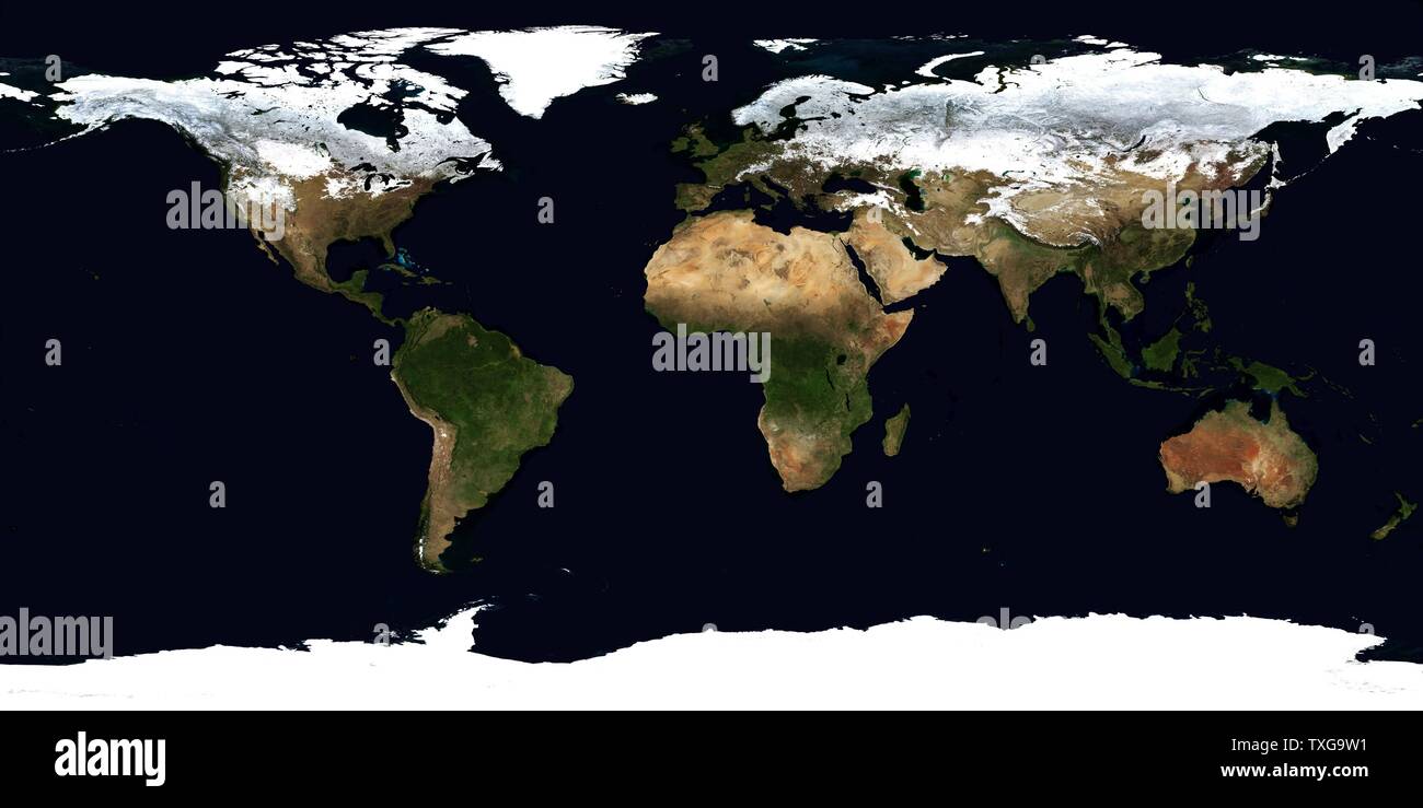 Welt flachen Projektion Karte von Composite von Satellitenbildern Fotografie - NASA Stockfoto