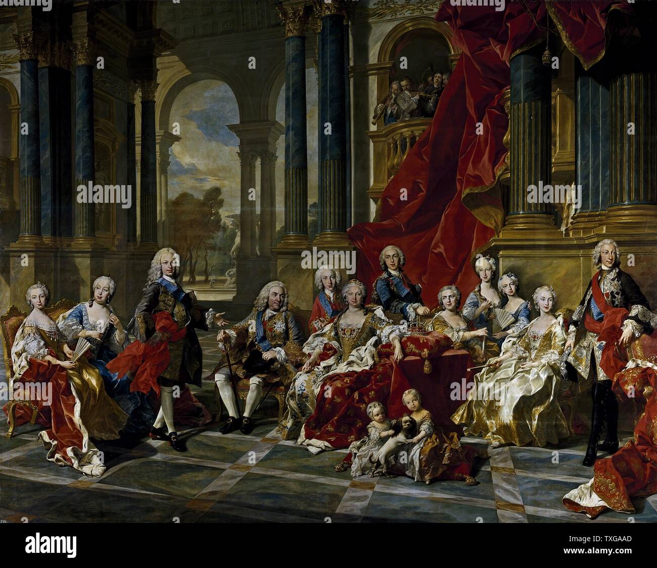Louis-Michel Van Loo französische Schule der Familie von Philipp V. 1743 Öl auf Leinwand (408 x 520 cm) Madrid, Museo del Prado Stockfoto