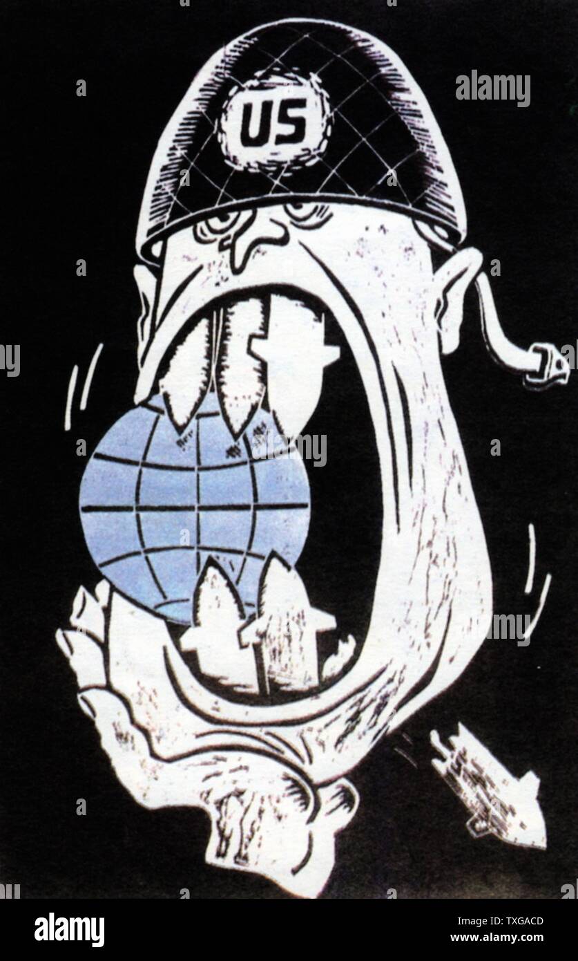Sowjetische russische Karikatur aus der Zeit des Kalten Krieges. 60er Jahre Stockfoto