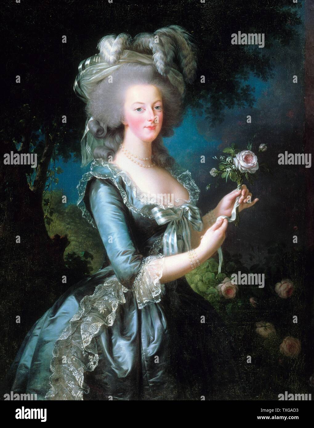 Elisabeth Vigée Le Brun französische Schule Marie-Antoinette, Königin von Frankreich mit einer Rose 1783 Öl auf Leinwand (113 x 87 cm) Versailles Château de Versailles et de Trianon Stockfoto
