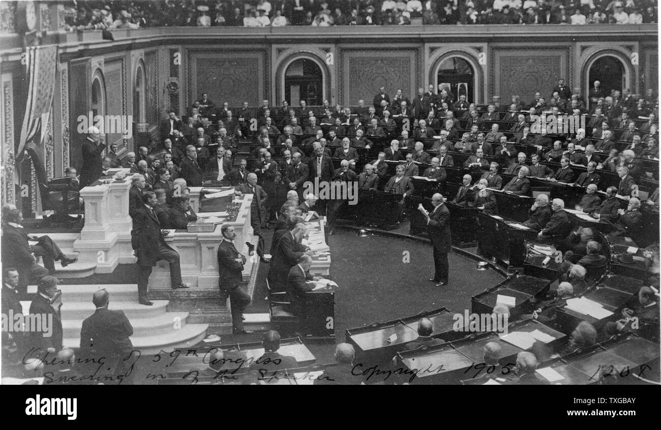 Eröffnungsfeier der U.S. 59th Congress, 2nd Session, 1906, mit Lautsprecher Joseph Cannon Vorsitzende Stockfoto