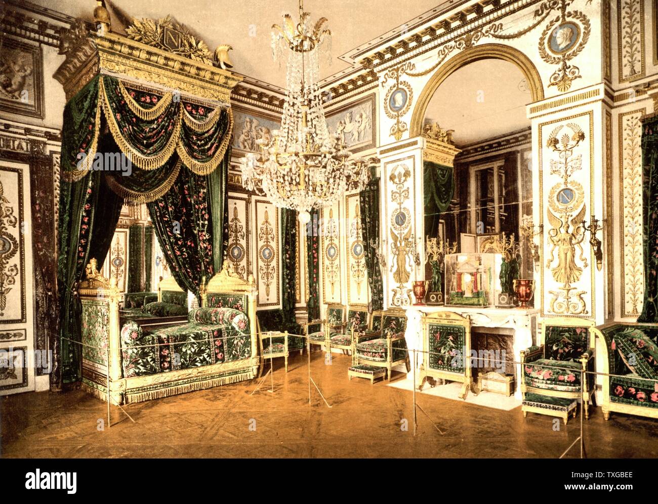 Schlafzimmer von Napoleon i., Kaiser von Frankreich Fontainebleau Palast, Frankreich 1900 Stockfoto