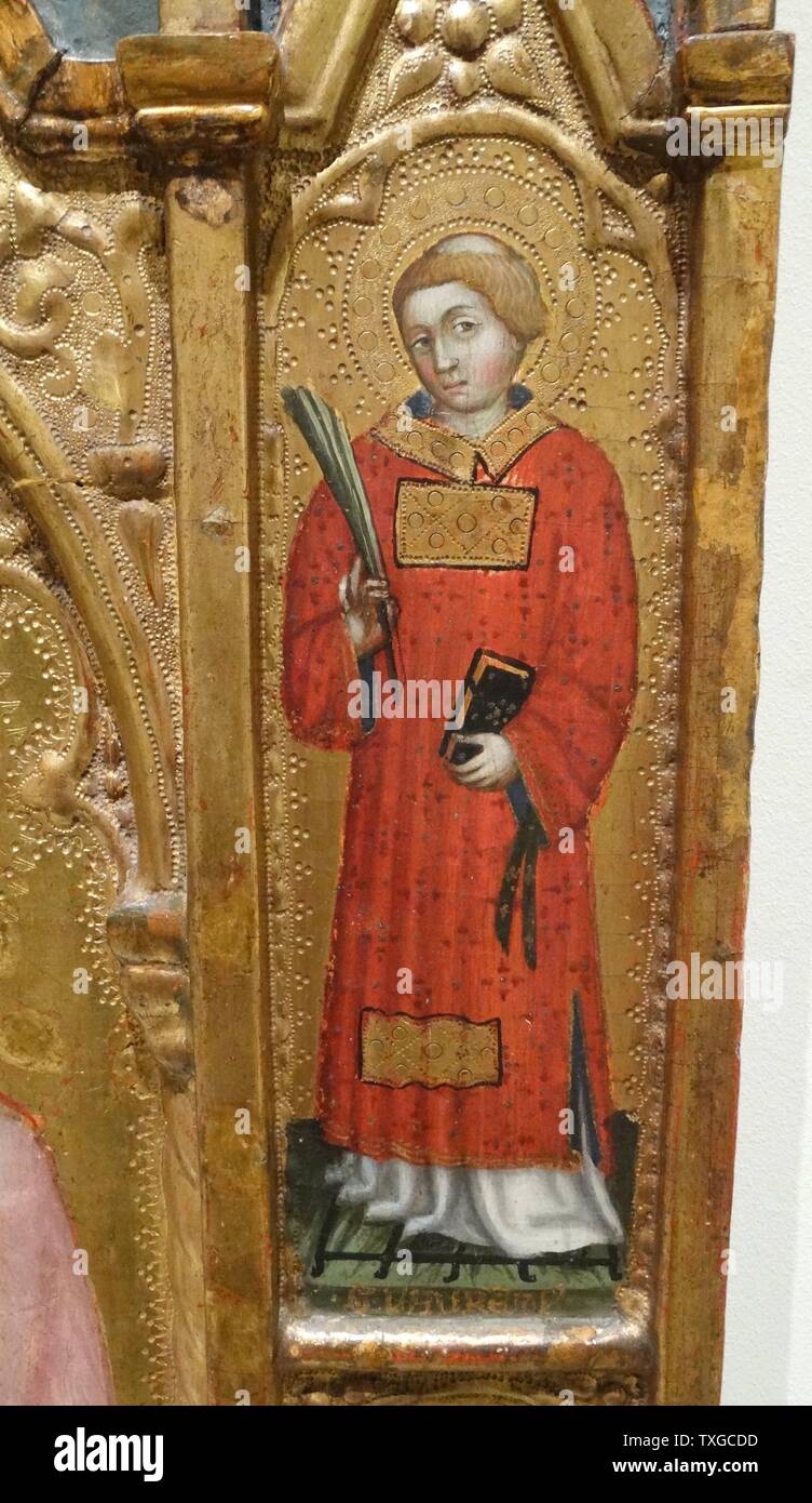 Altarbild der Madonna mit Heiligen Agatha, Stephen, Francis und ein heiliger Märtyrer. Von Lo Spanga, Maler der Hochrenaissance. Vom 15. Jahrhundert Stockfoto