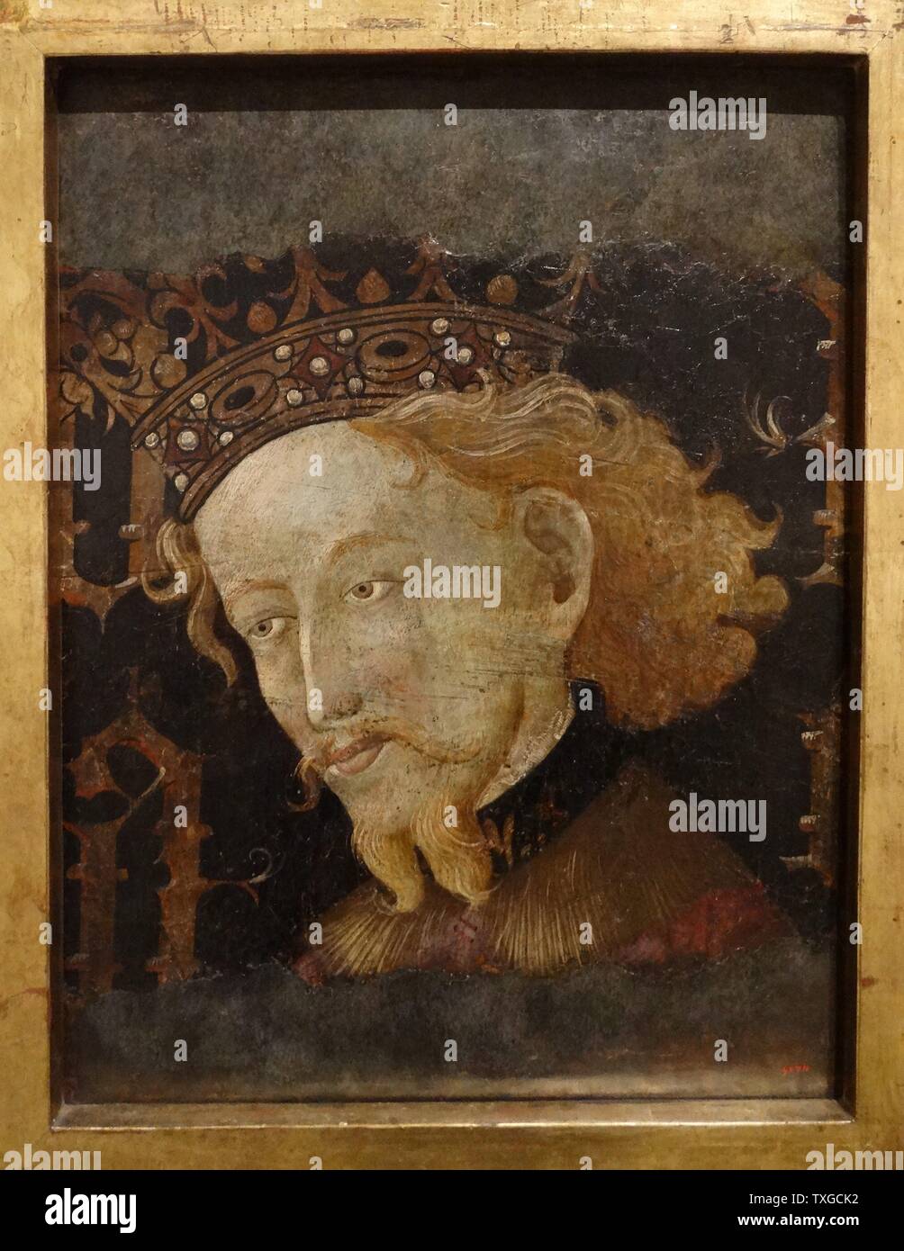 Porträt von Peter III., König von Aragon. Gonzalo Pérez und Jaume Mateu, katalanische Künstler des 15. Jahrhunderts Stockfoto