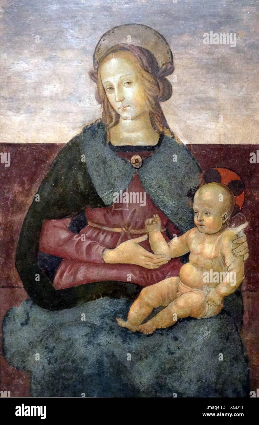 Gemälde der Madonna mit Kind von Pietro Perugino (1446-1523) italienischen Renaissance-Maler der umbrischen Schule. Vom 15. Jahrhundert Stockfoto