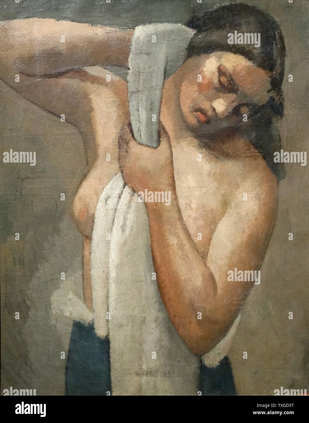 Gemälde mit dem Titel "Mädchen an ihrer Toilette" von Julio González (1876-1942), spanischer Bildhauer und Maler. Datiert 1926 Stockfoto