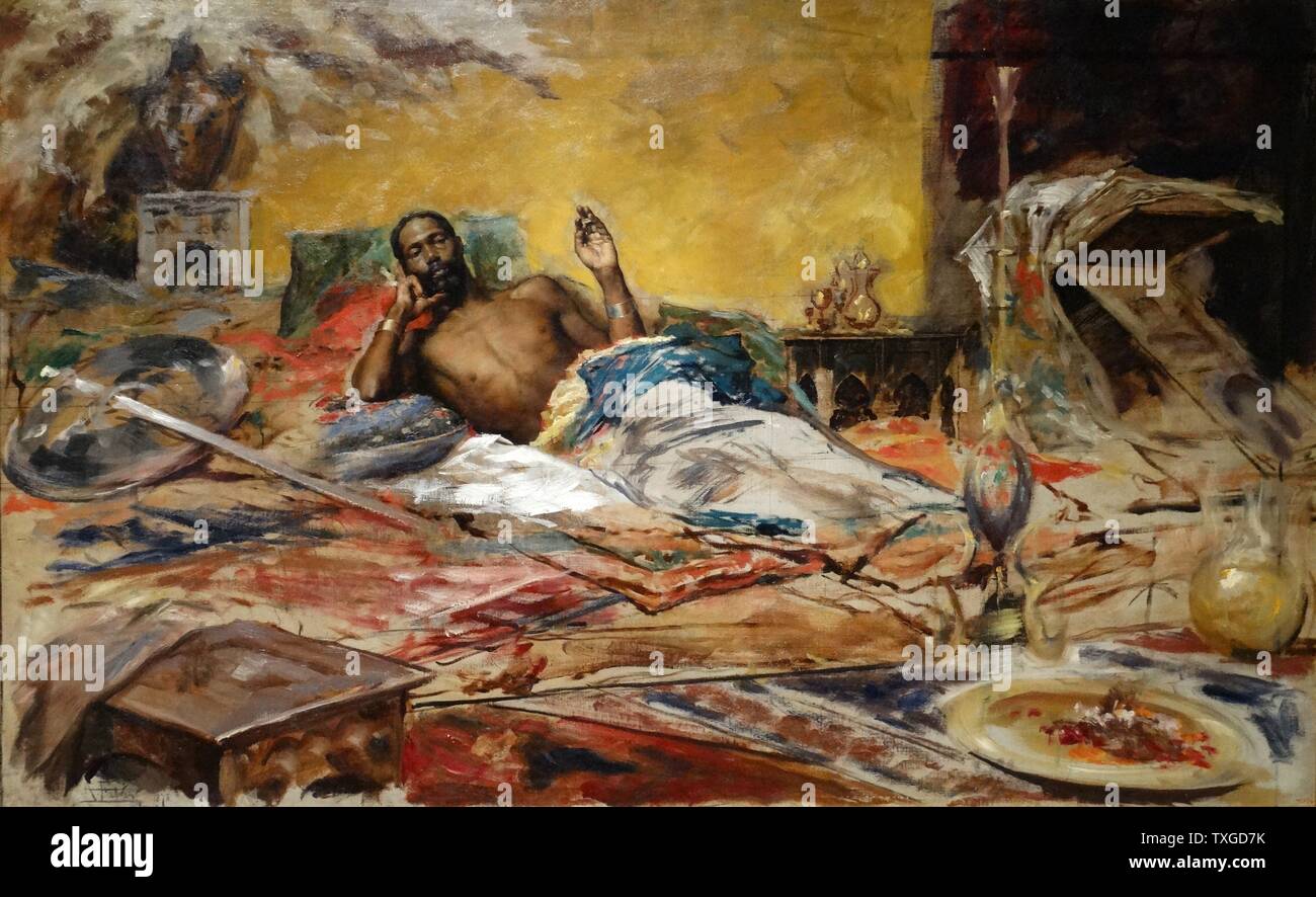 Gemälde mit dem Titel "The Warrior Repose" spanischen Malers Antonio Fabrés (1854-1938). Vom Jahre 1878 Stockfoto