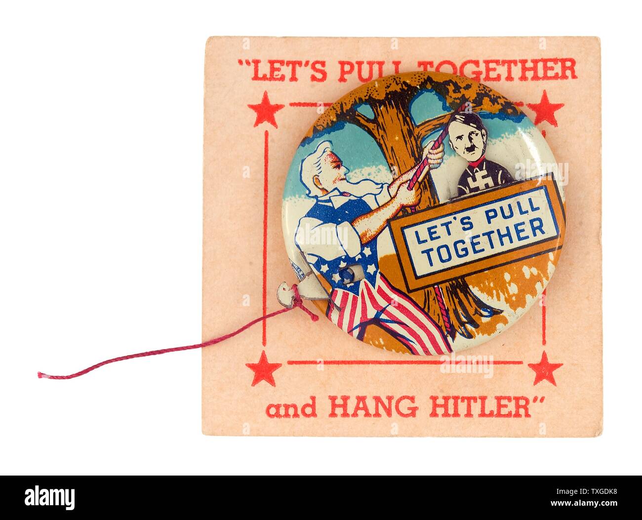 Amerikanischen Krieg-Propaganda-Plakat. Uncle Sam ist dargestellt, Adolf Hitler von einem Ast hängen. Datiert 1943 Stockfoto