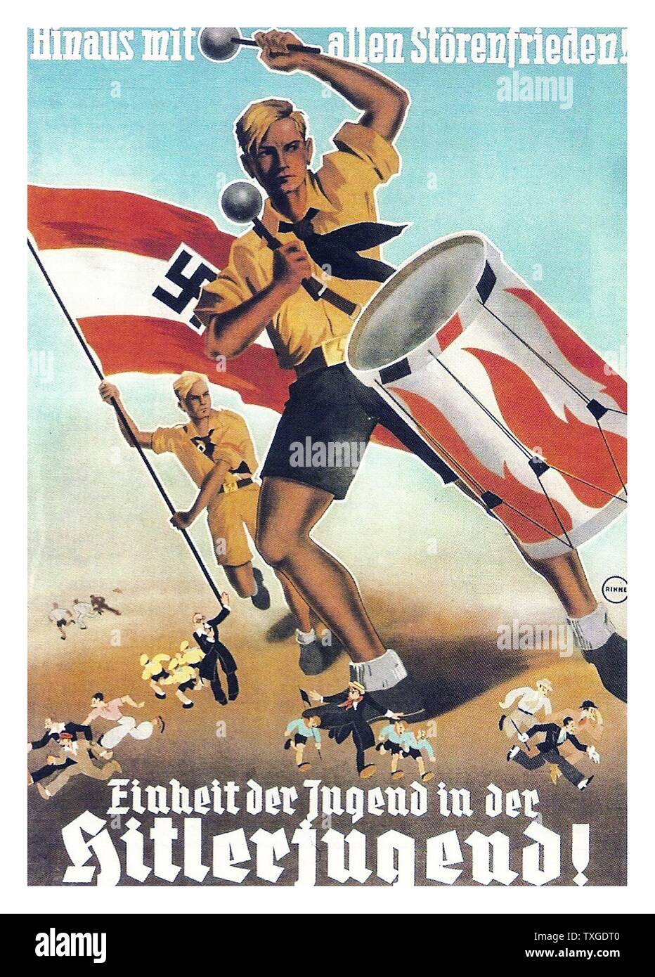 Farbe-Hitler-Jugend-Plakat aus dem zweiten Weltkrieg. Datiert 1936 Stockfoto