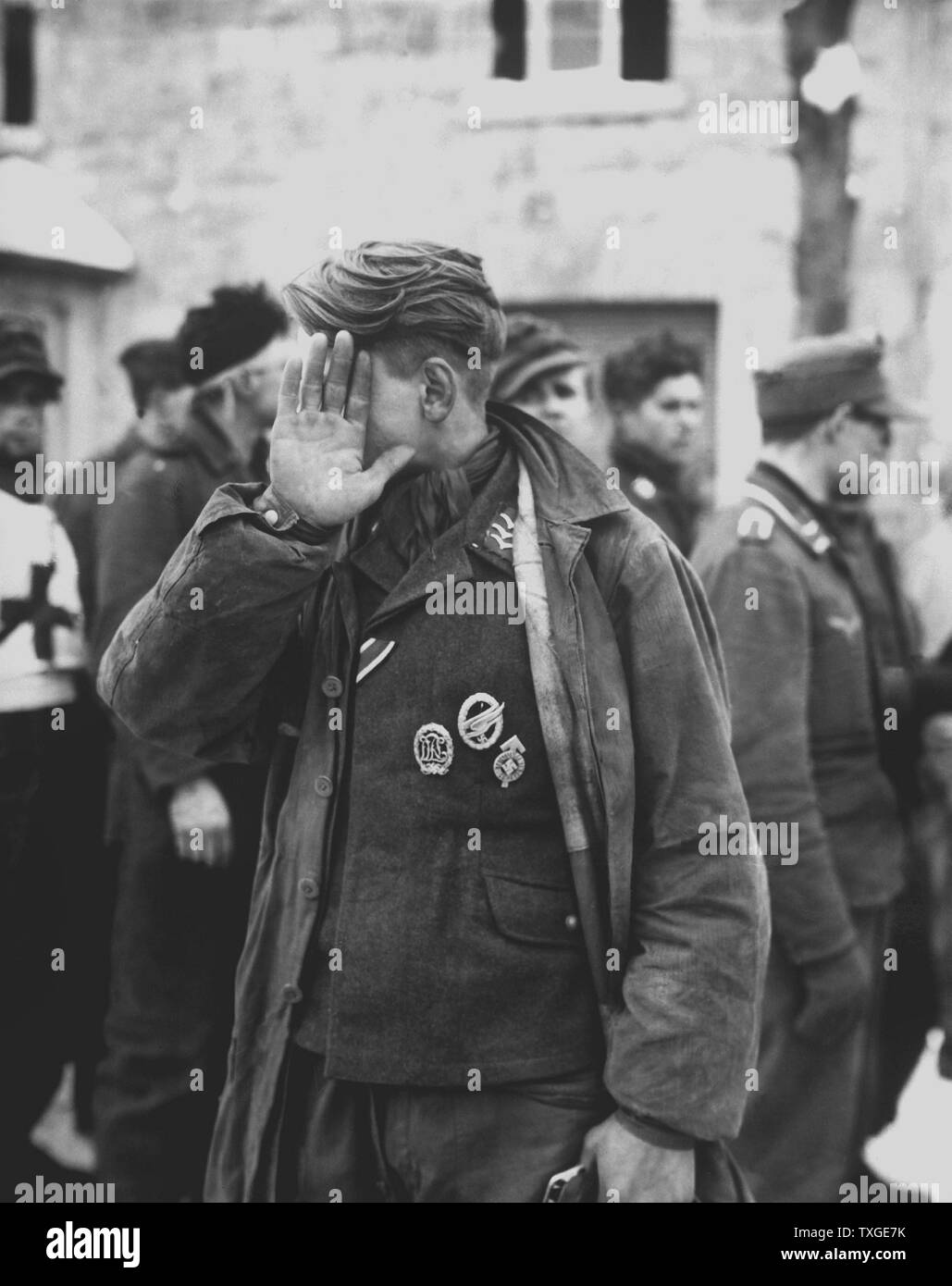 Foto eines Gefangenen deutschen Soldaten. Belgien. Datiert 1945 Stockfoto