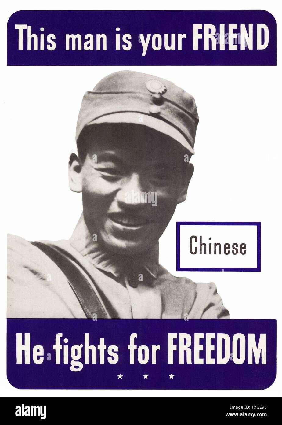 Vaterländischen Krieg Plakat Darstellung einen chinesischen uns Verbündeten. 1943 Stockfoto