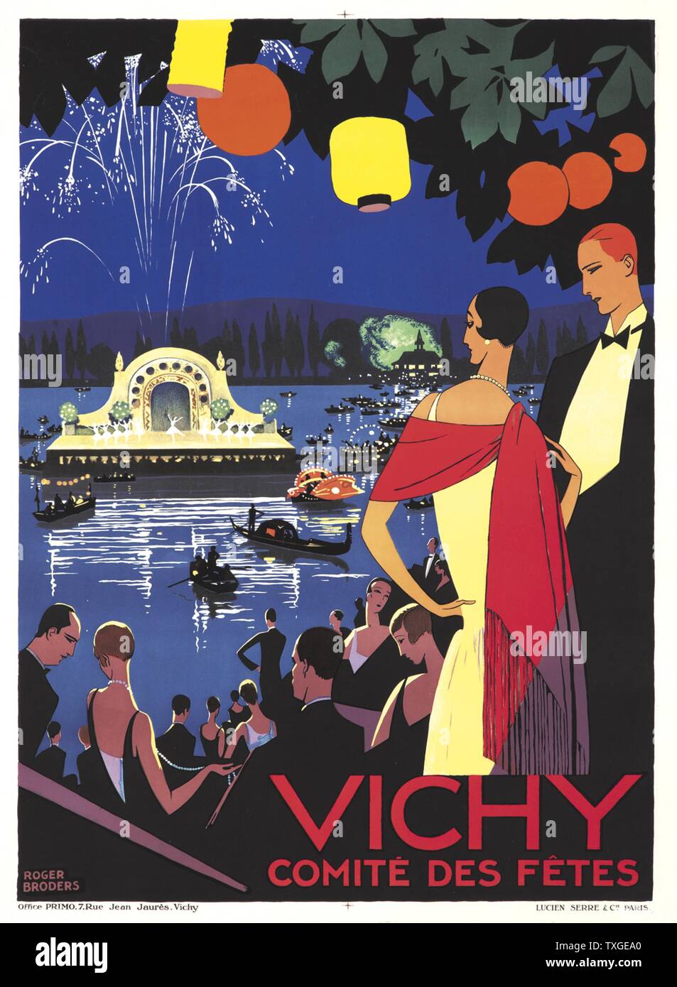 Giclee Bier mit dem Titel "Vichy Comite des fêtes" von Roger Broders, (1883-1953), französischer Illustrator und Künstler. Datiert 1926 Stockfoto