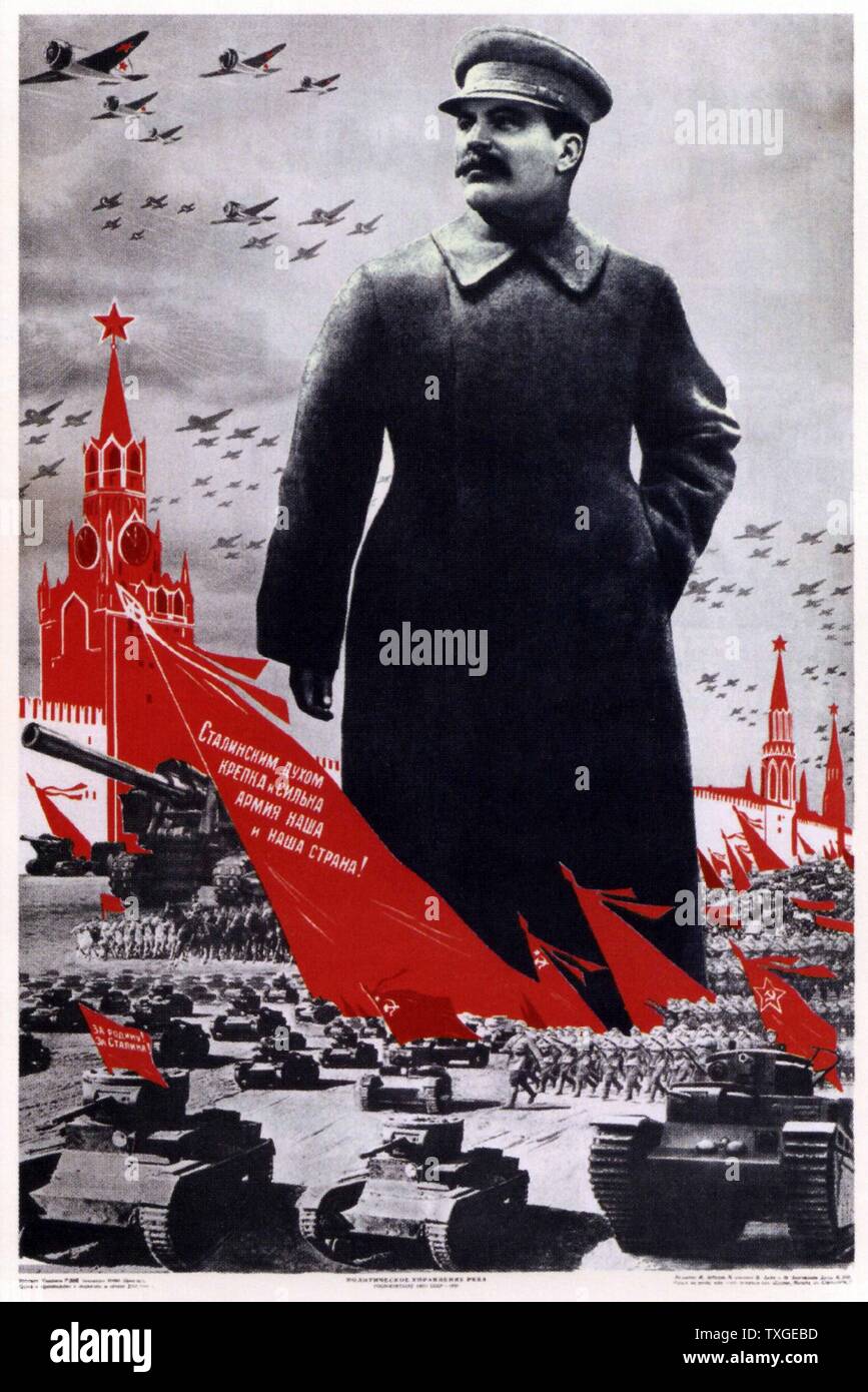Zweiter Weltkrieg; sowjetischen Russisch, patriotische Plakat Darstellung Stalin als Führer des Militärs Stockfoto